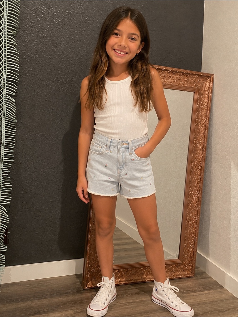Old Navy Light Blue Denim Shorts with White Star Embroidery
